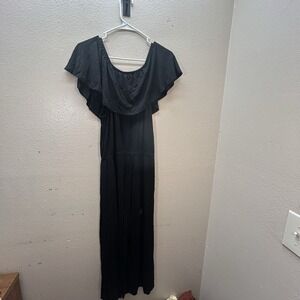 SOFT SURROUNDINGS SZ M Black Jersey Jumpsuit Romper Wide Leg Off The Shoulder